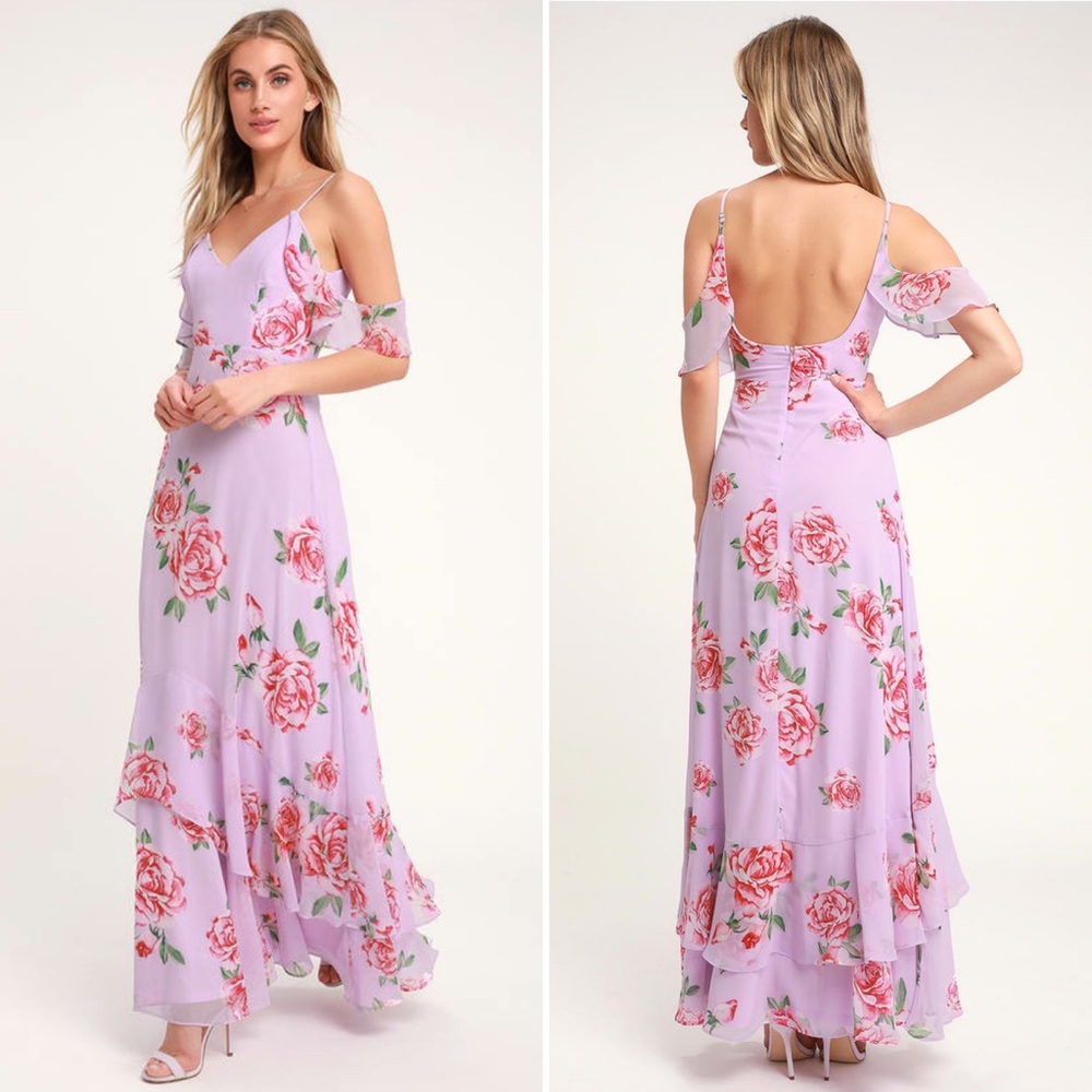 Lavender 🌸Floral Flutter Sleeve Maxi Dress - M